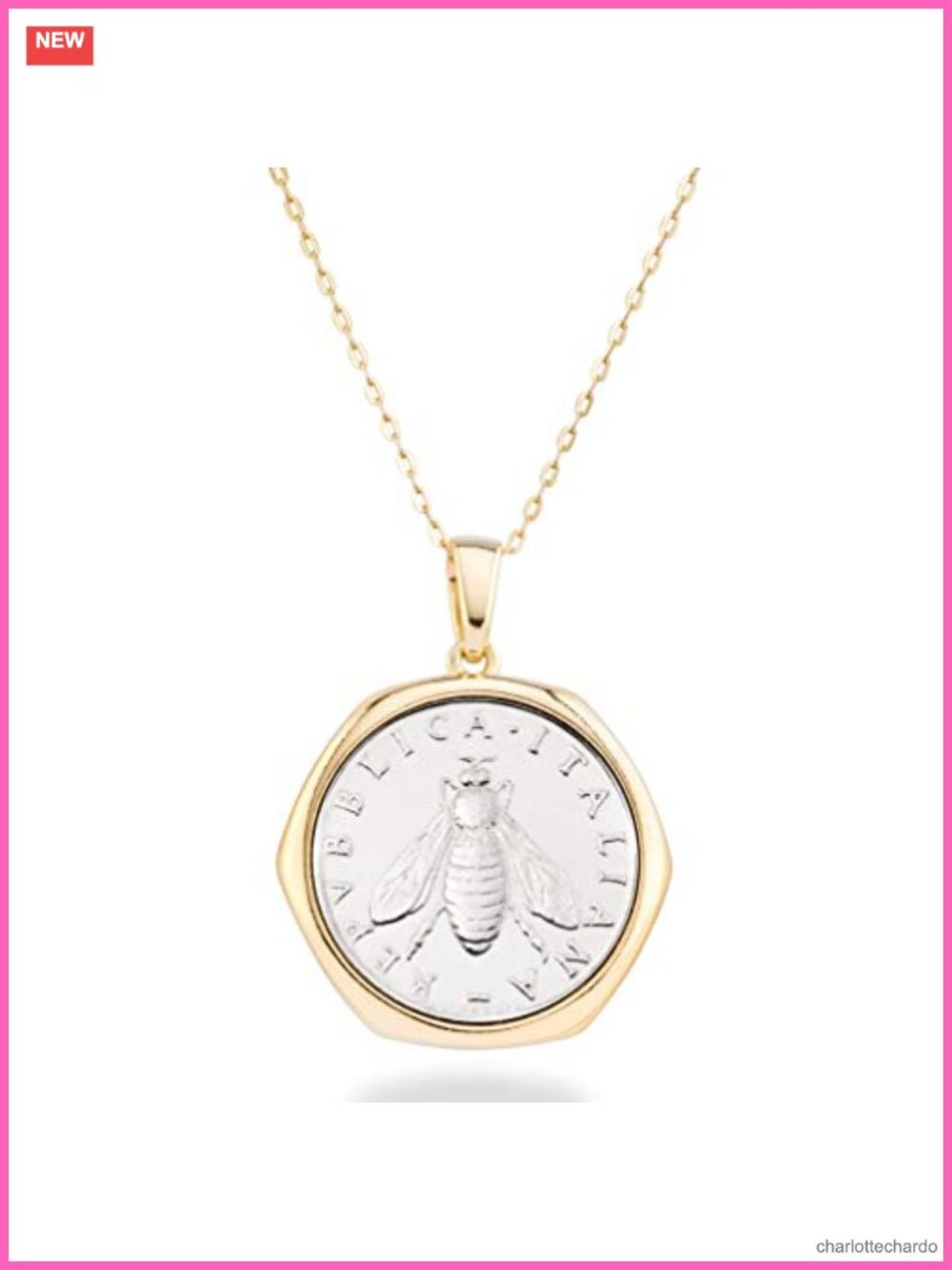 18K Gold Plated Sterling Silver Bee Coin Pendant Necklace Women 18"